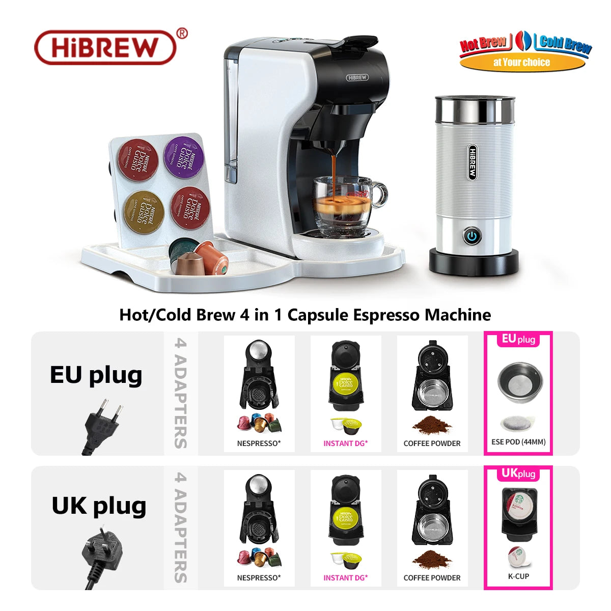HiBREW 4 in 1 Capsule Coffee Maker With Milk Frother