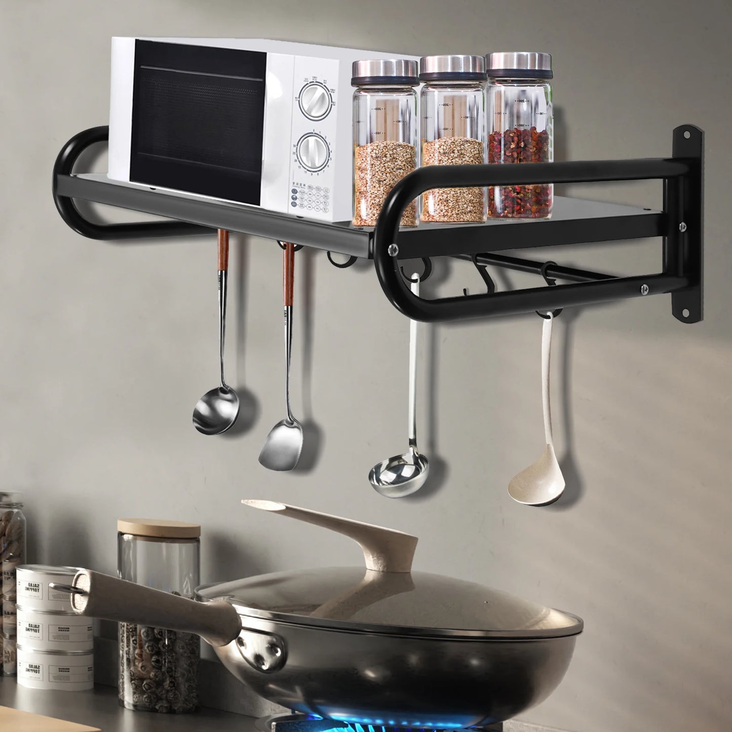 Wall Mounted Microwave Oven Rack Carbon Steel Shelf Easy Install