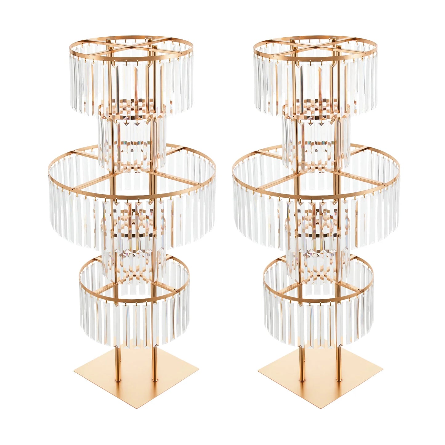 Five Tier Gold Acrylic Wedding Flower Stand Crystal Style Centerpiece