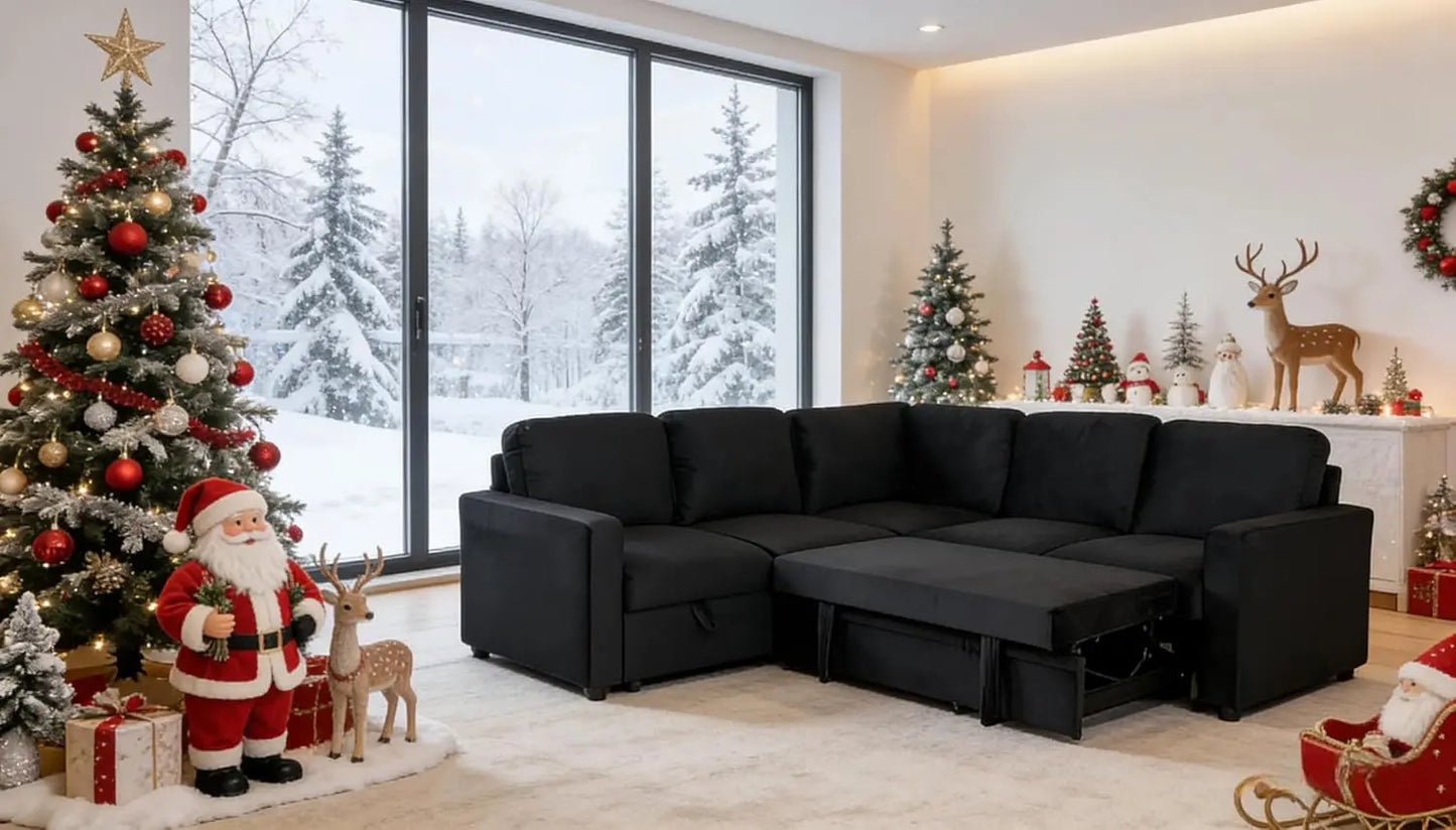 L-Shaped Sectional Sleeper Sofa With Pull-Out Bed And Storage Chaise