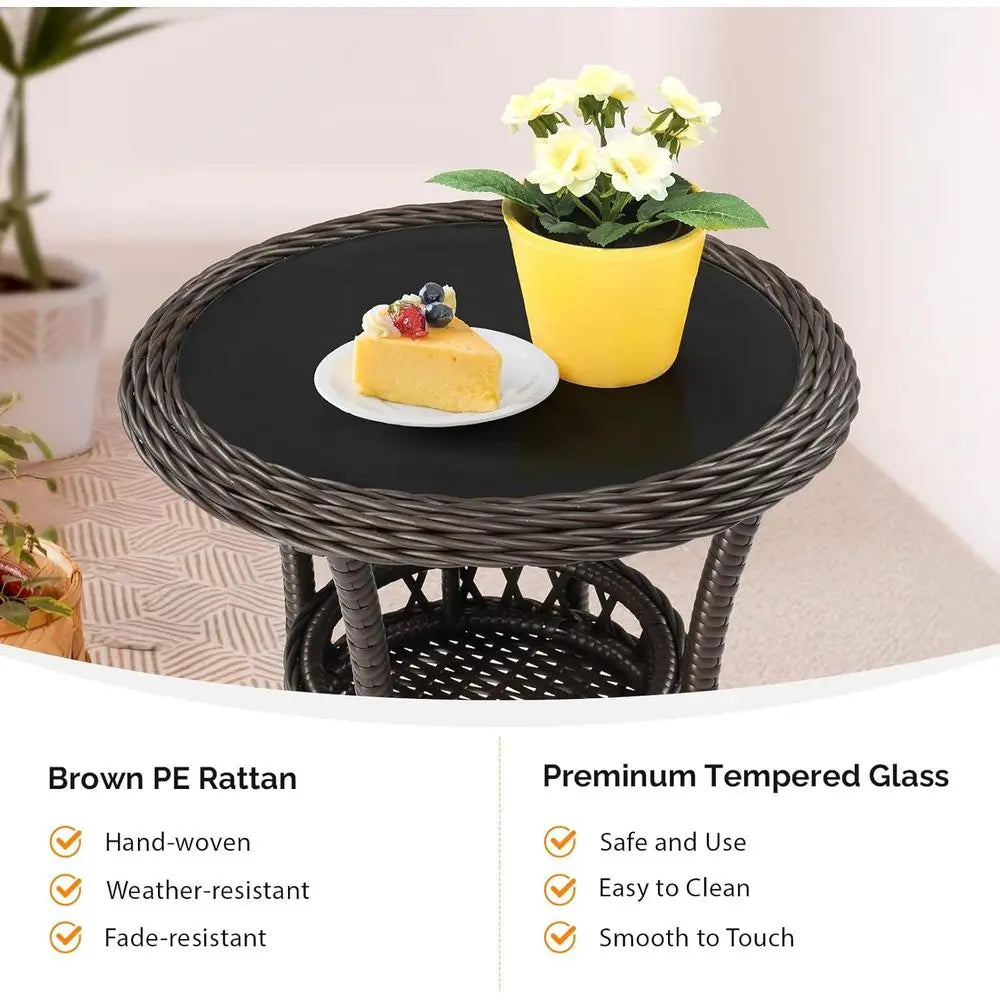 XMSJ Outdoor Wicker Side Table With Storage For Patio Deck