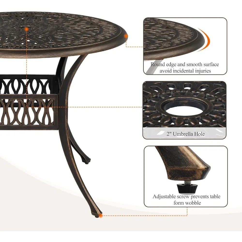 Cast Aluminum Patio Dining Table With Umbrella Hole For Outdoors