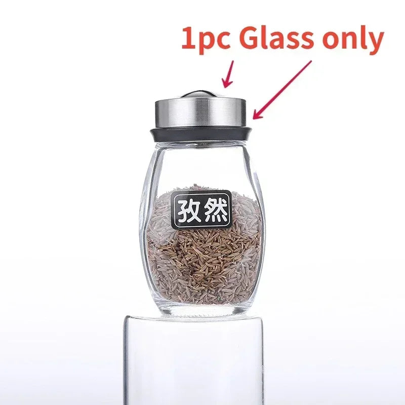 Glass Spice Jar Set With Rack For Salt Shakers Kitchen