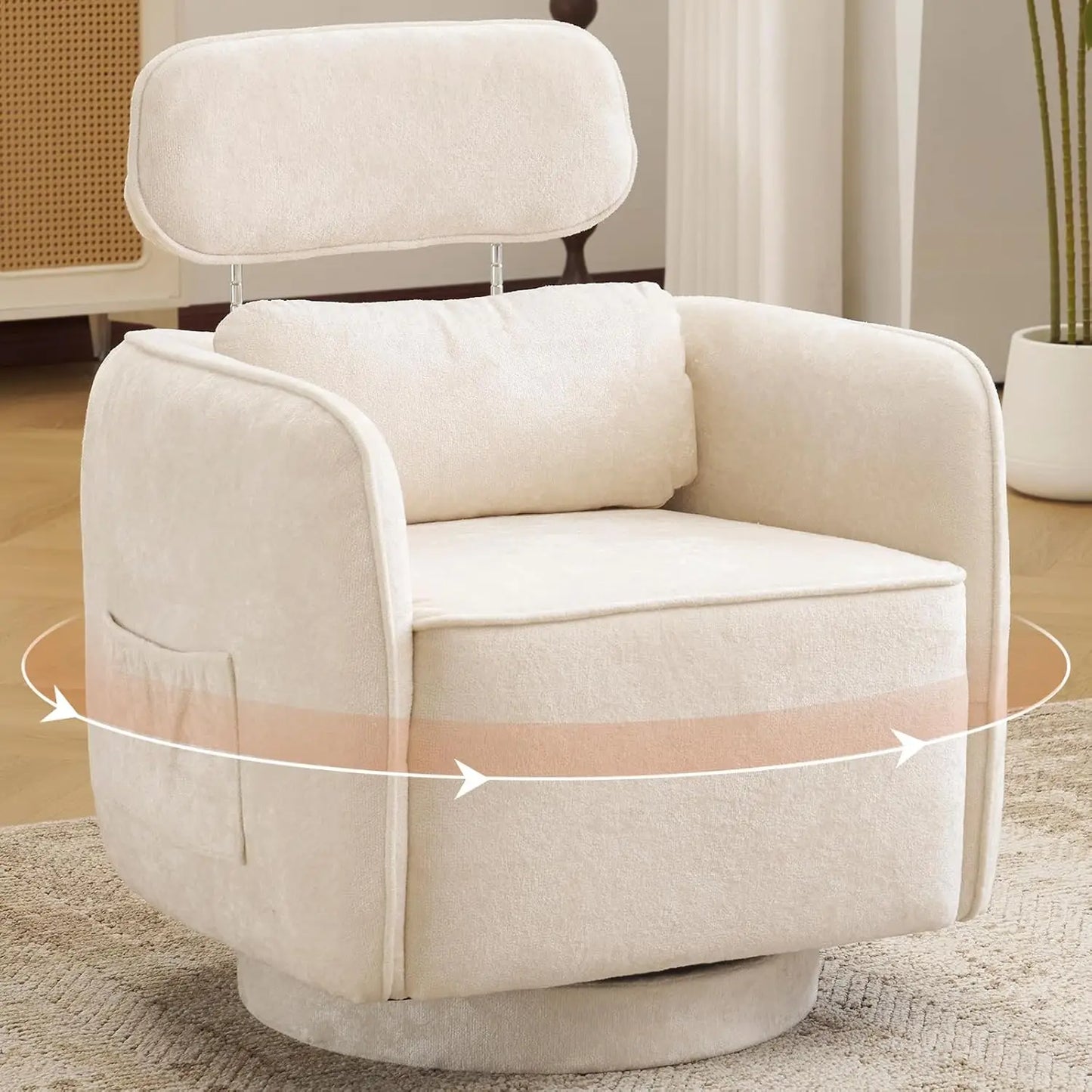 XIAOLANG Swivel Leather Barrel Chair For Living Room Modern Upholstered