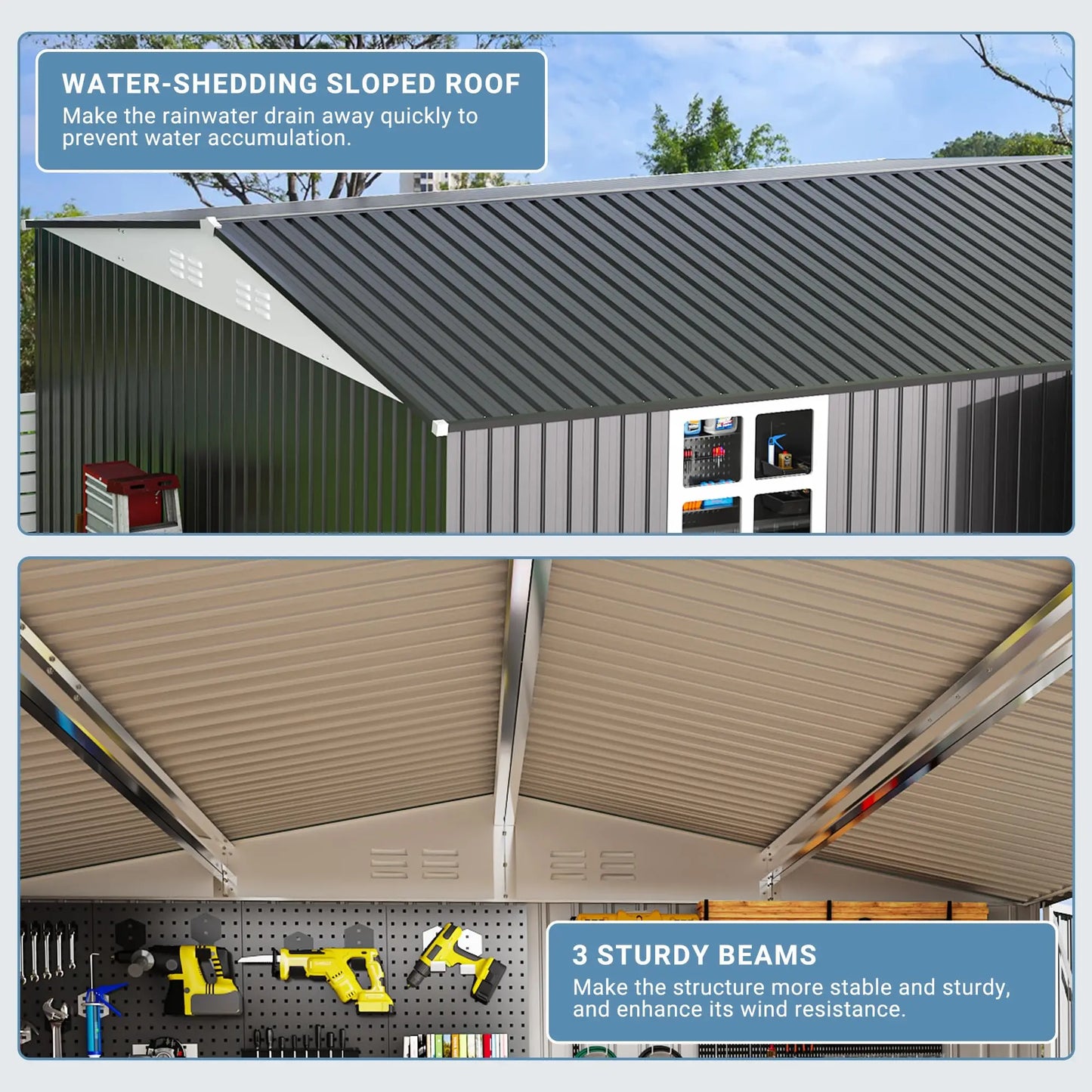 VIWAT Lockable Outdoor Metal Storage Shed With Window