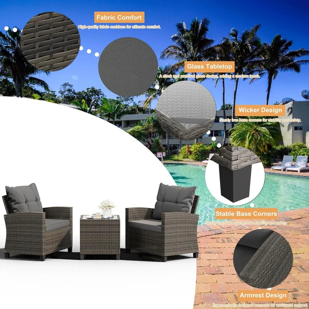 3-Piece Patio Set With Table PE Rattan Wicker
