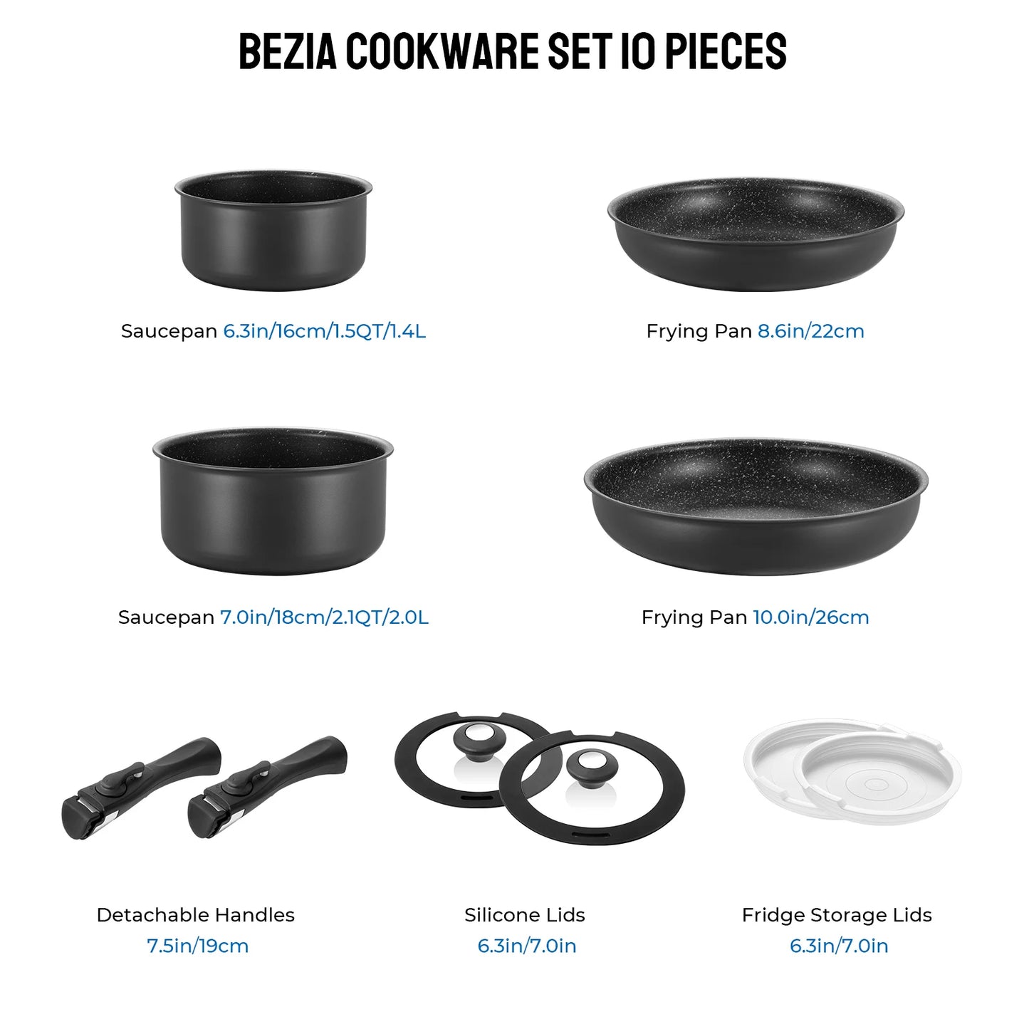 Induction Cookware Set Nonstick Pots And Pans With Removable Handles Stackable