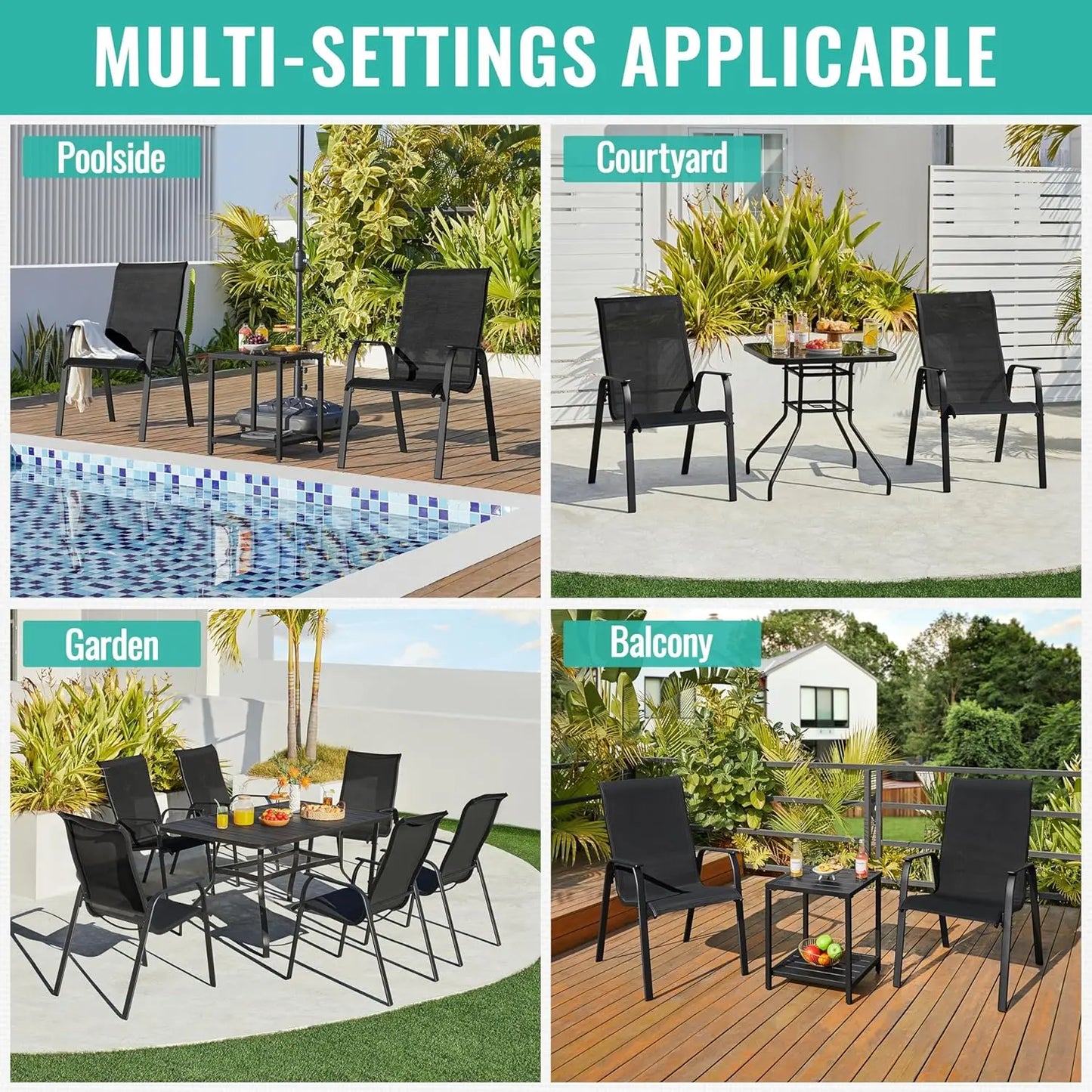 Stackable All Weather Patio Dining Chairs With Backrest And Armrests