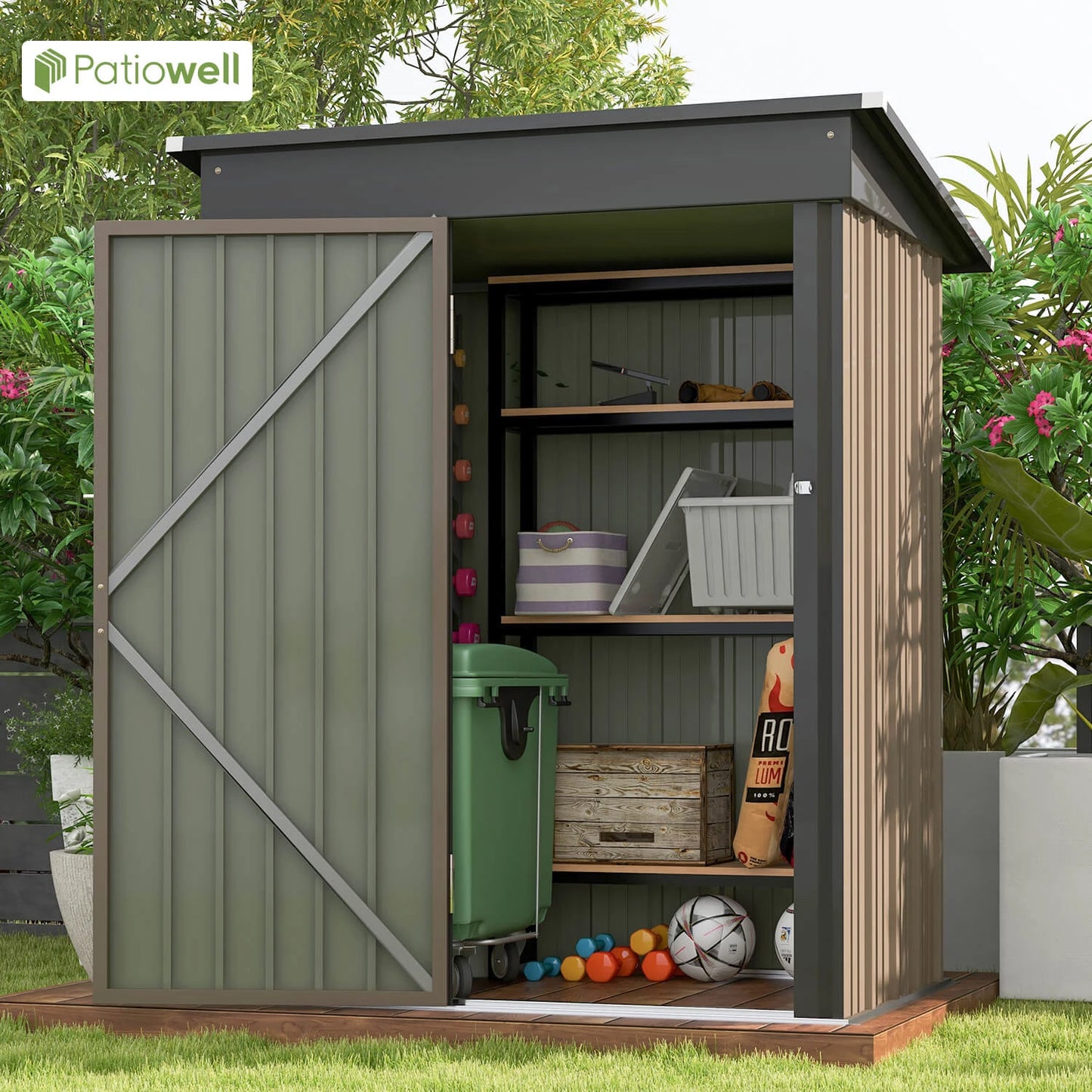 Victone Outdoor Storage Shed With Lockable Door And Sloping Roof