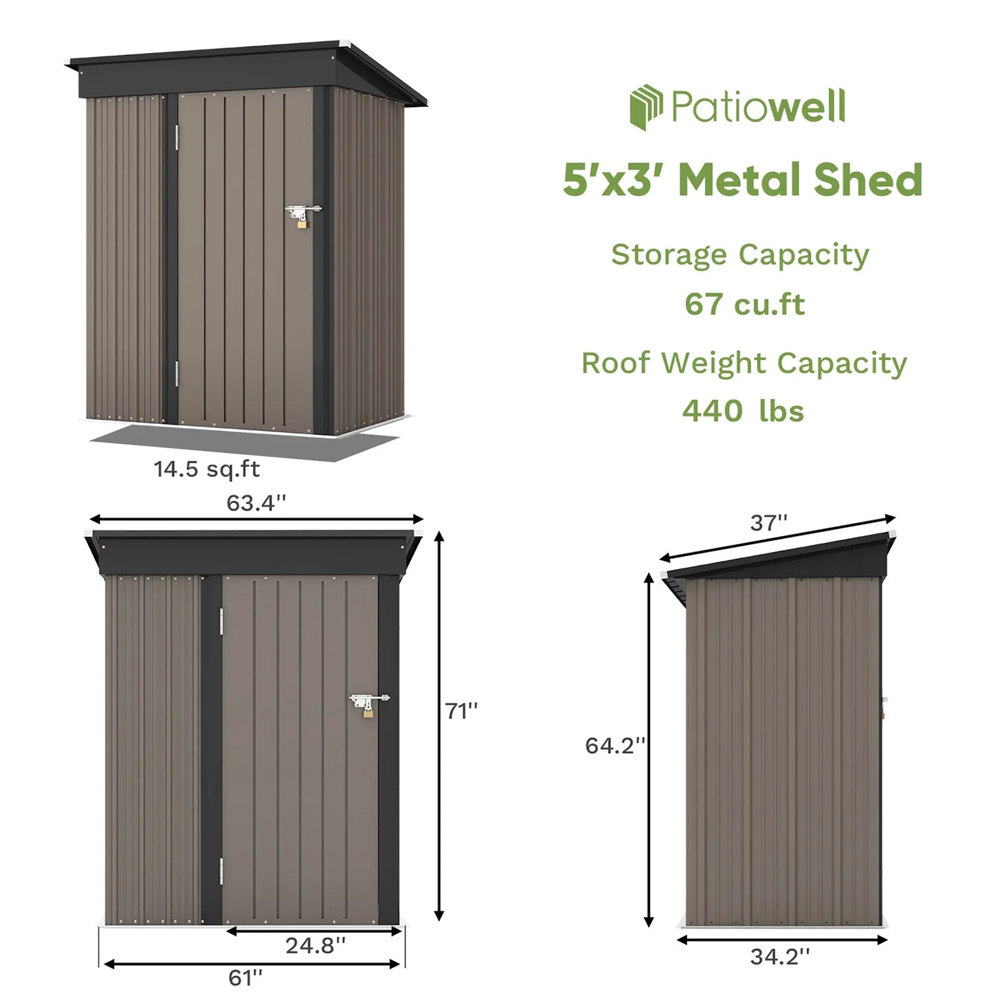 Victone Outdoor Storage Shed With Lockable Door And Sloping Roof