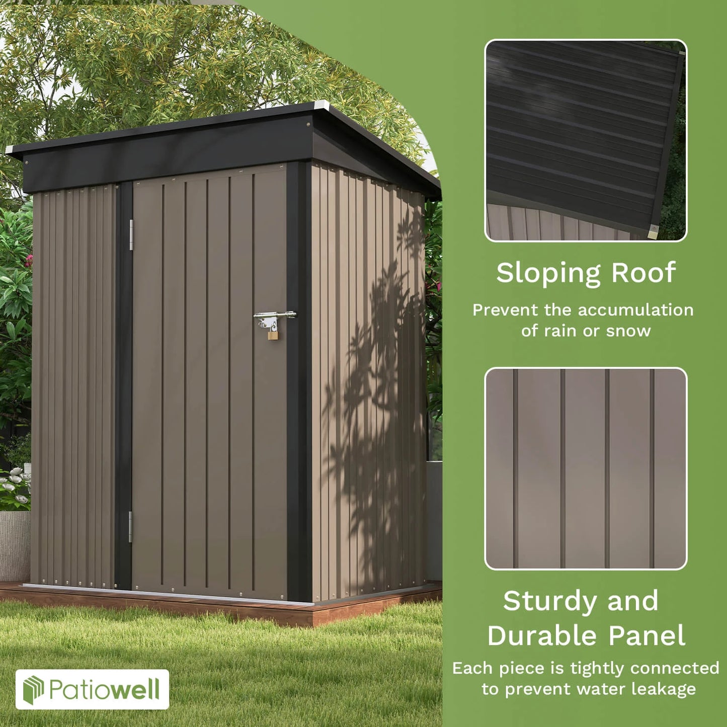 Victone Outdoor Storage Shed With Lockable Door And Sloping Roof