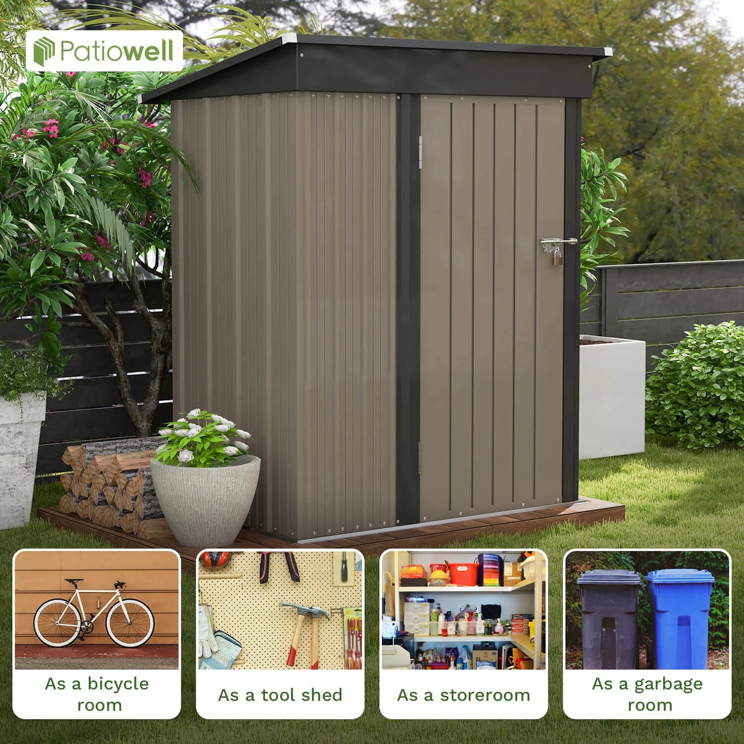 Victone Outdoor Storage Shed With Lockable Door And Sloping Roof