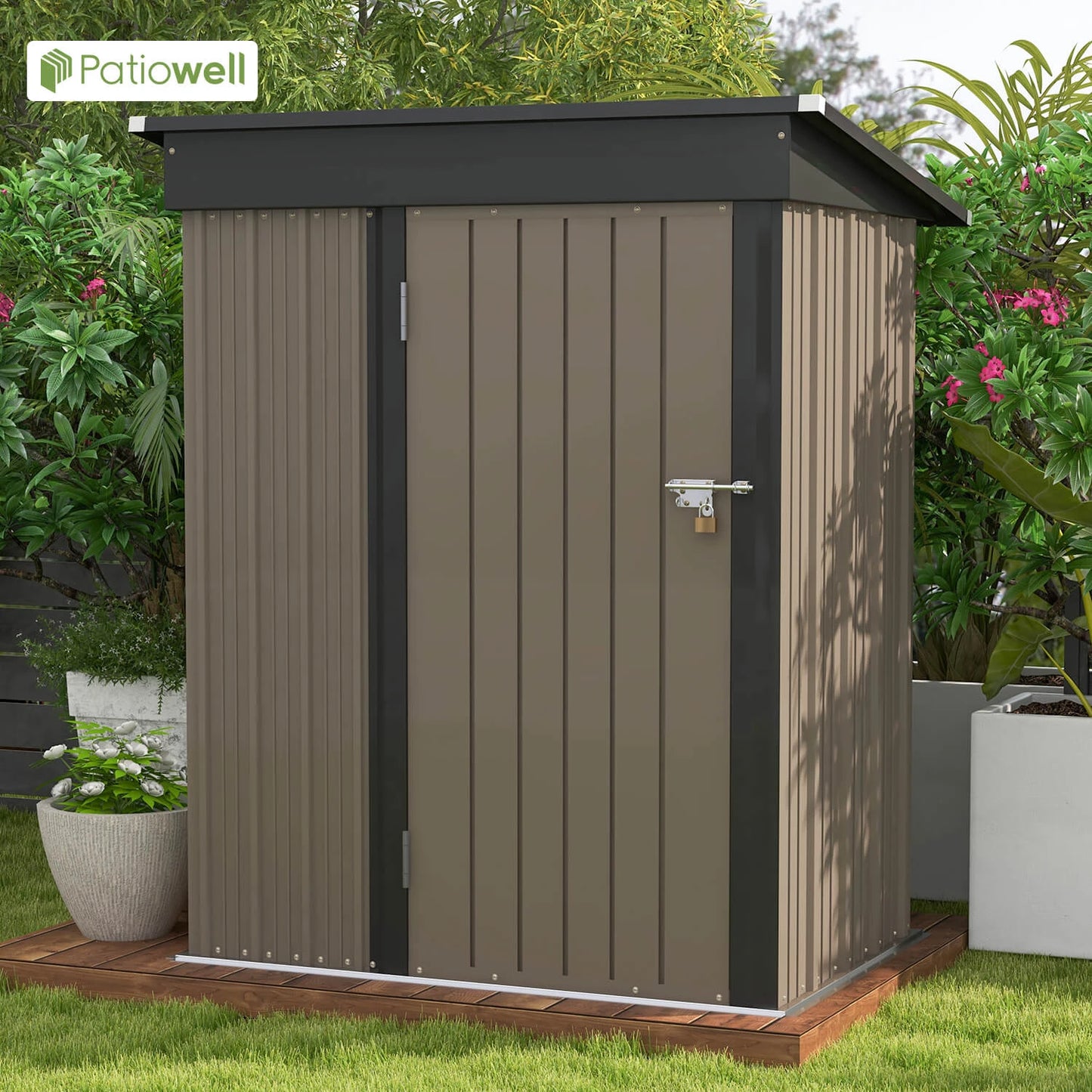 Victone Outdoor Storage Shed With Lockable Door And Sloping Roof