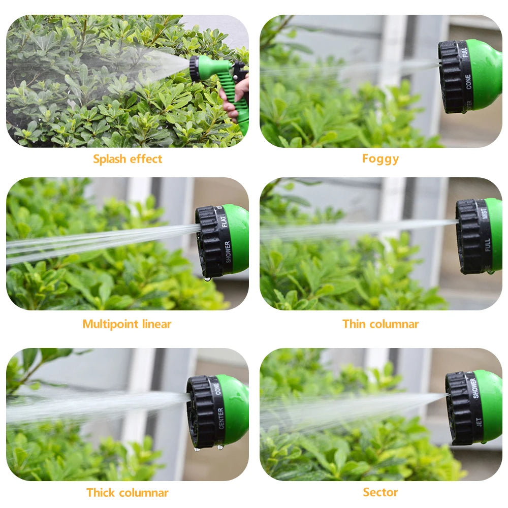 Expandable Garden Hose With 7 Pattern Spray Nozzle And Car Wash Sprayer