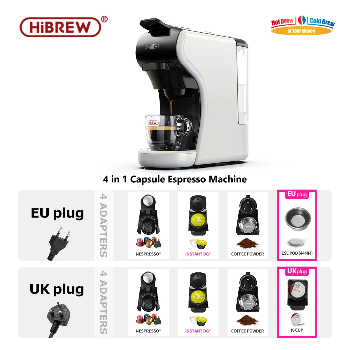 HiBREW 4 in 1 Capsule Coffee Maker With Milk Frother