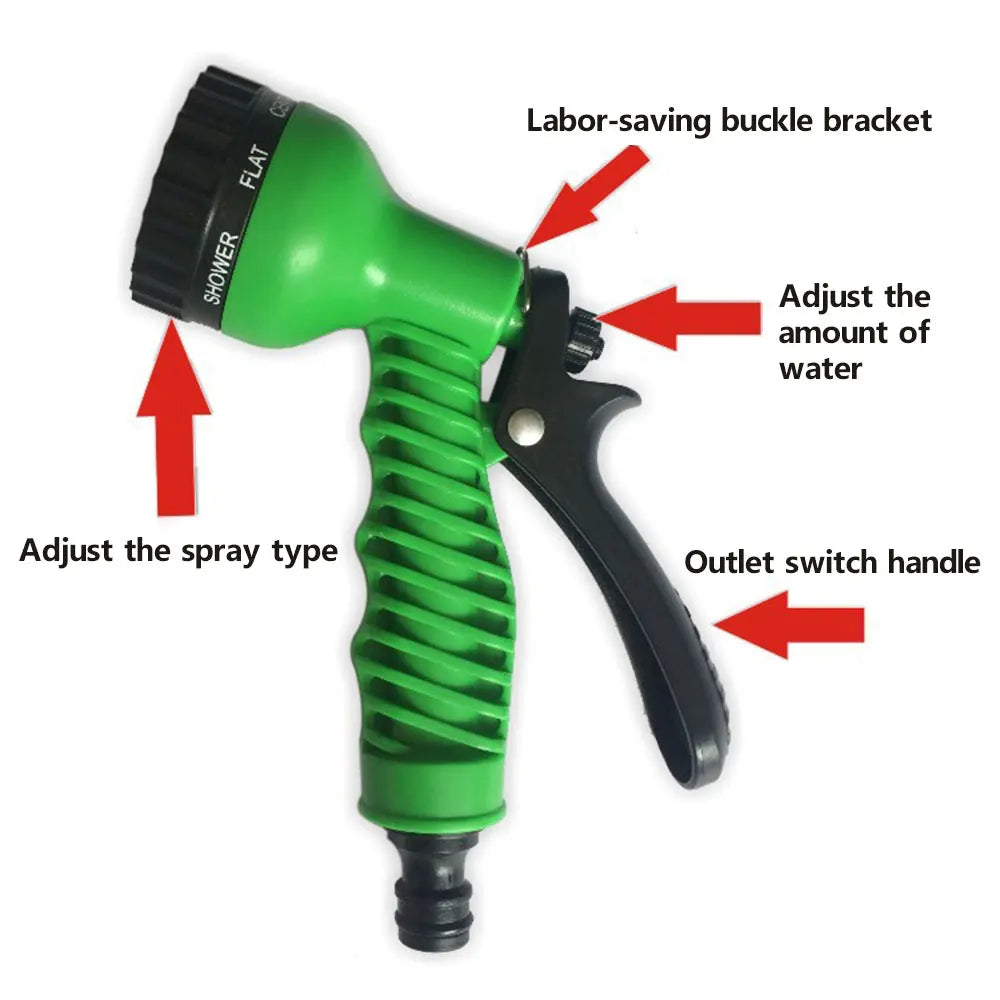 Expandable Garden Hose With 7 Pattern Spray Nozzle And Car Wash Sprayer