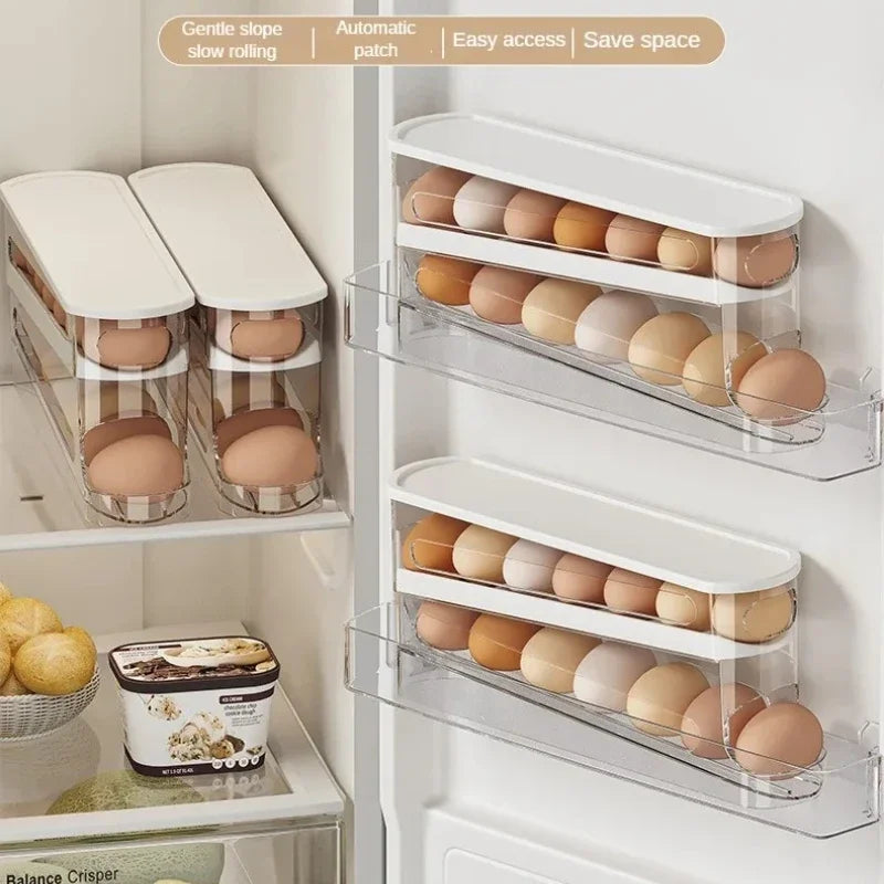 Fridge Egg Storage Box Automatic Rolling Dispenser Organizer