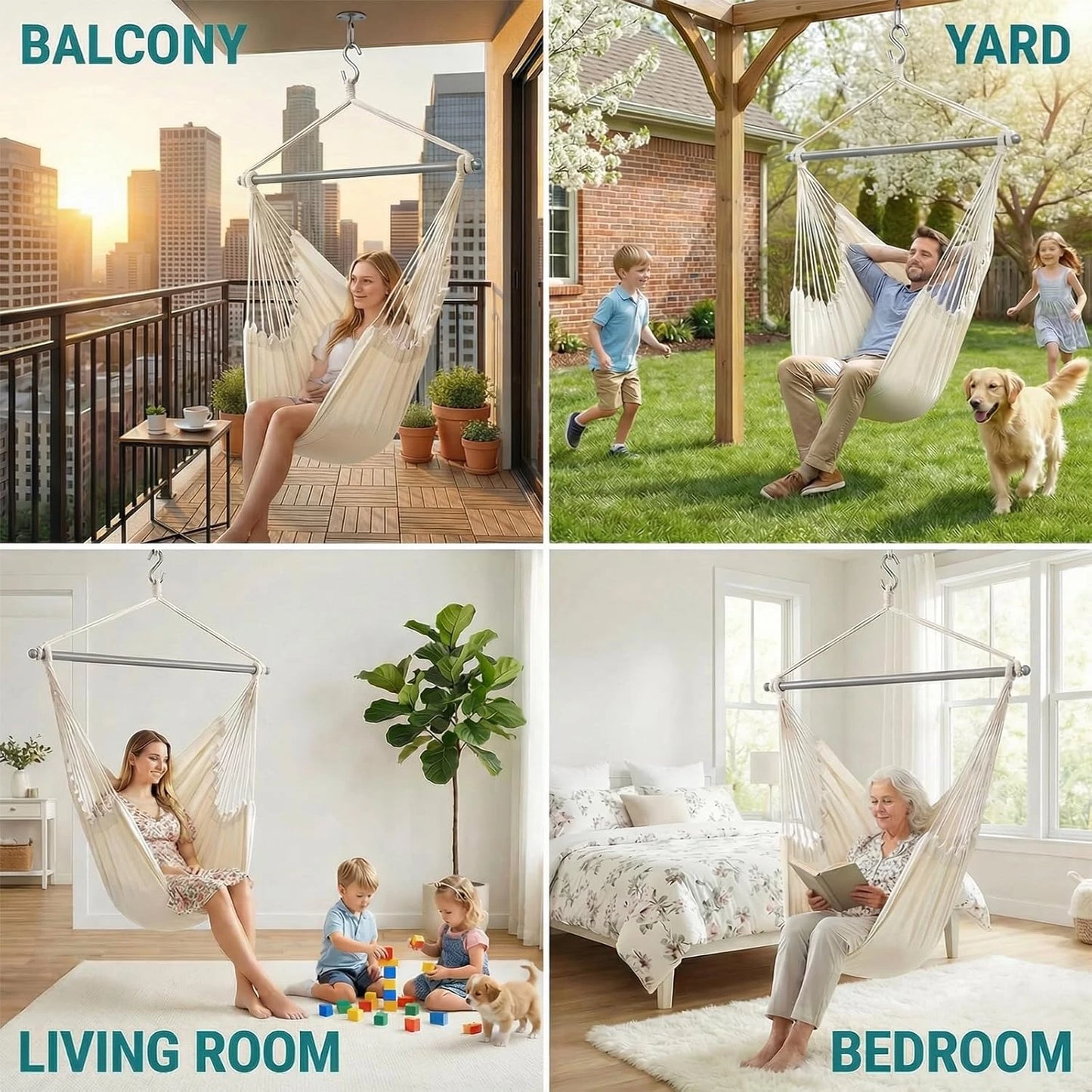 Indoor Outdoor Hanging Swing Chair With Premium Soft Fabric Comfort All Weather