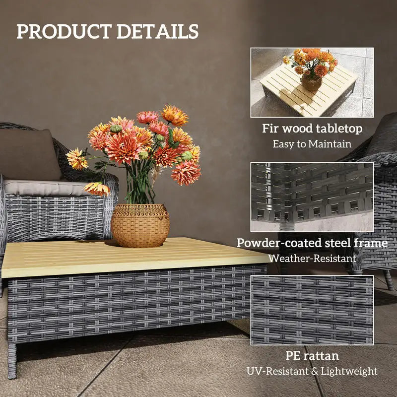 Outdoor Side Table With PE Rattan And Fir Wood Top