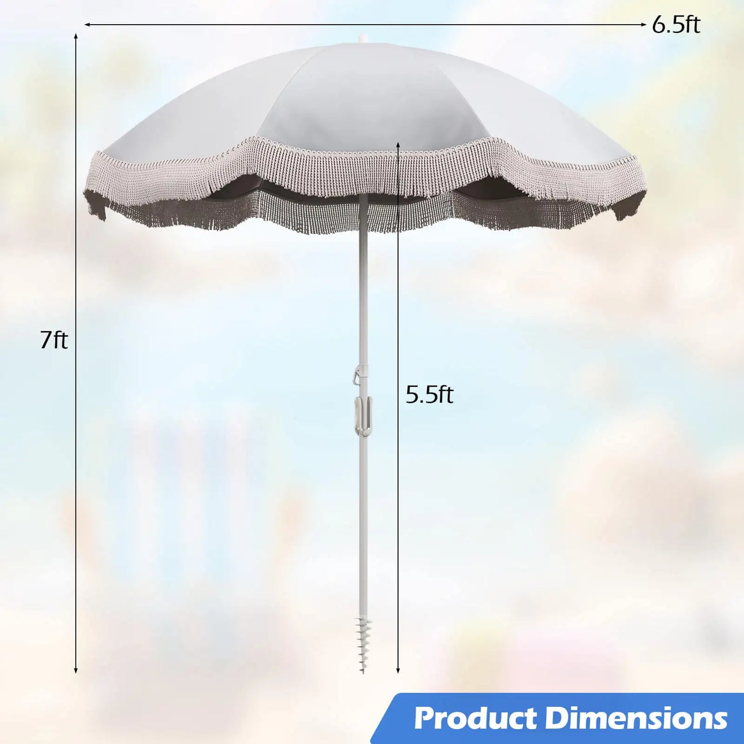HOMASIS Outdoor Fringe Patio Umbrella With Carrying Bag