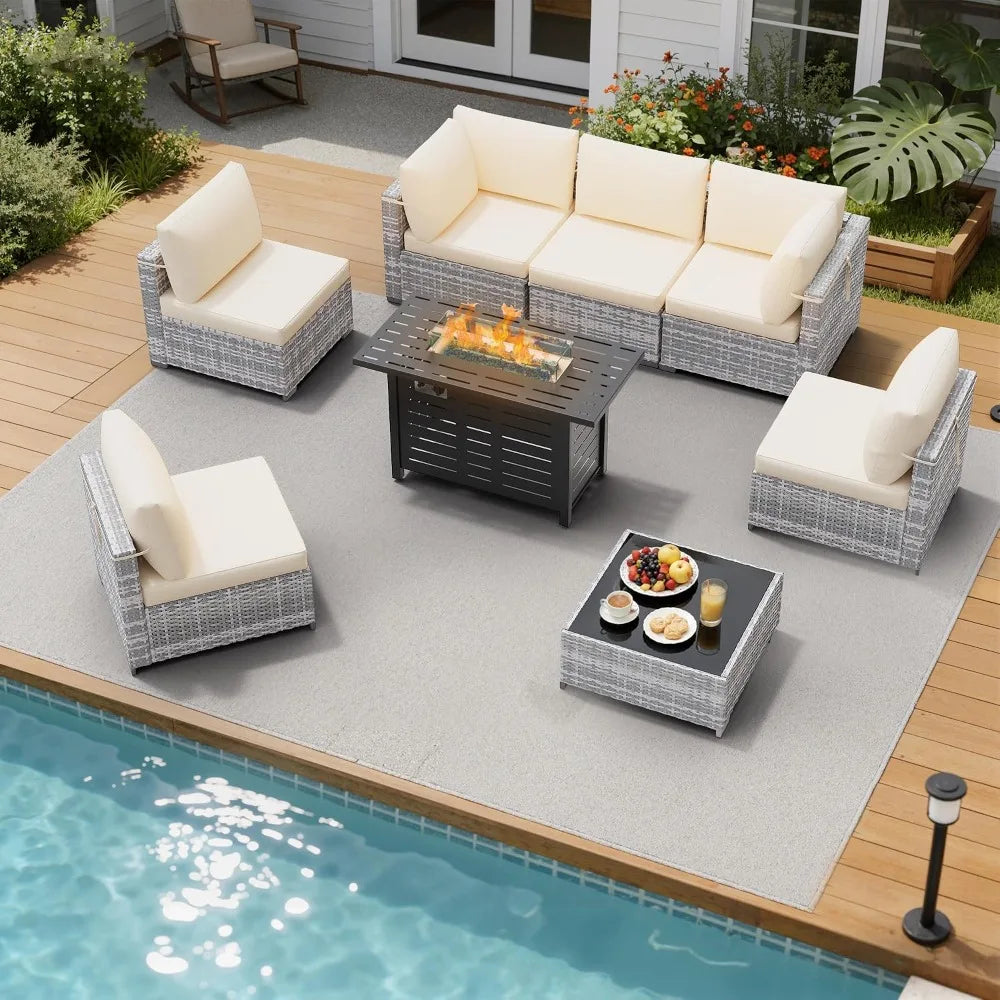 Outdoor Wicker Patio Furniture Set With Firepit Table