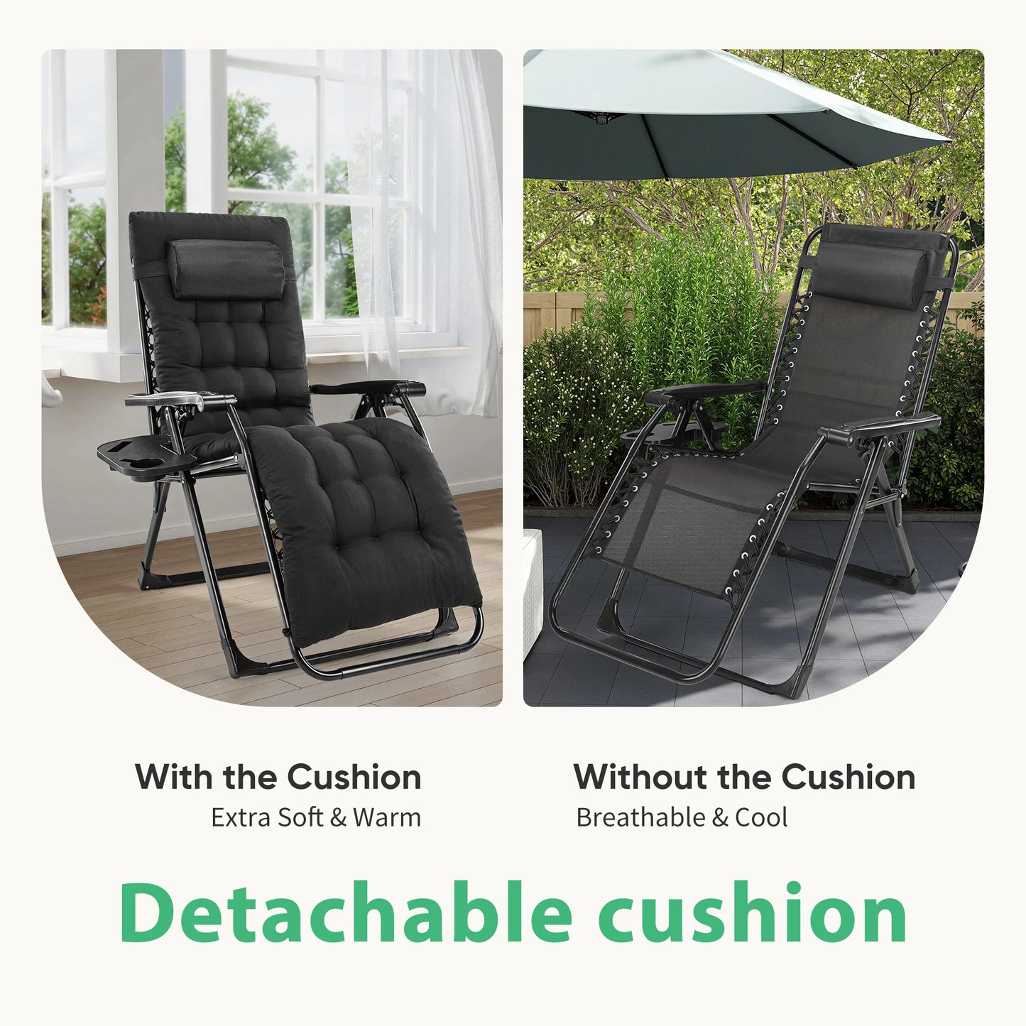 JHK Zero Gravity Recliner Folding Patio Lounge Chair Cup Holders