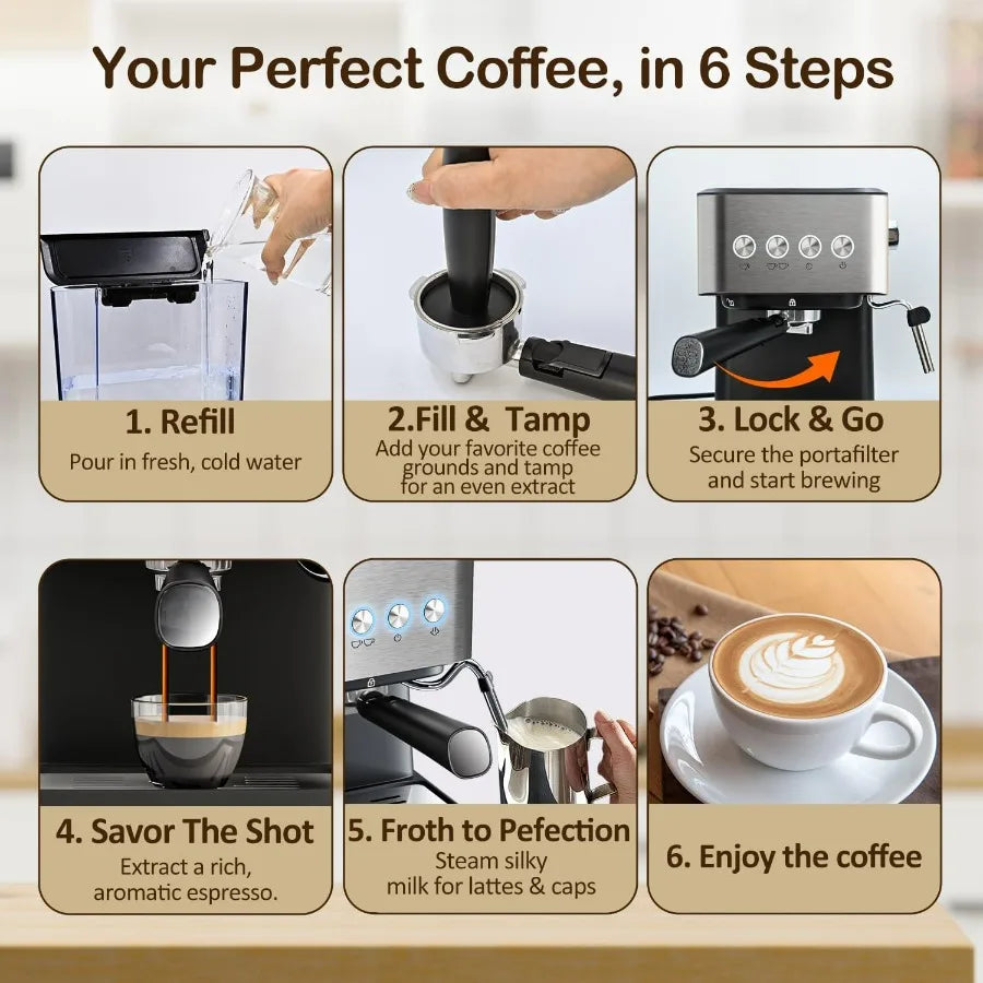 SHXI Espresso Machine With Milk Frother 20 Bar For Cappuccino