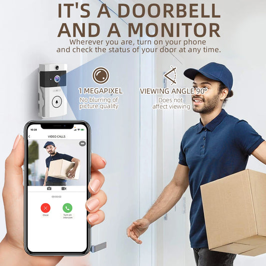 Wireless Smart Video Doorbell Camera 1MP 90 Degree Wide View Night Vision