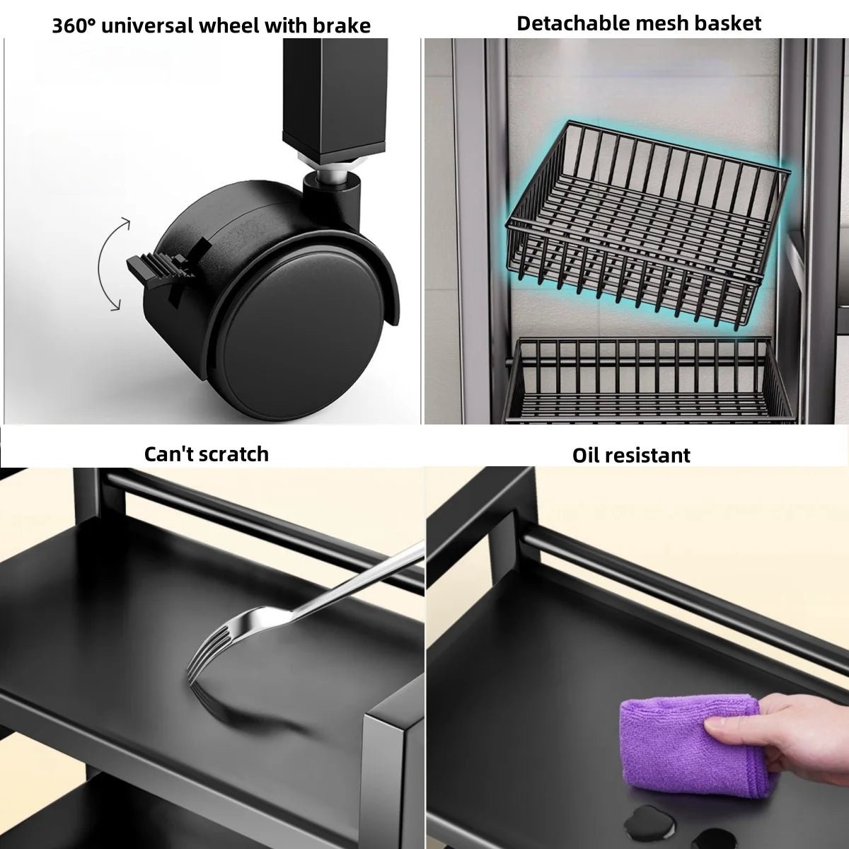 Four-Tier Space-Saving Metal Cabinet Storage Rack For Kitchen