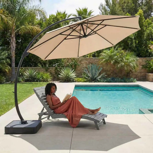Aluminum Patio Umbrella With Base Cantilever Rotating 360 Degree