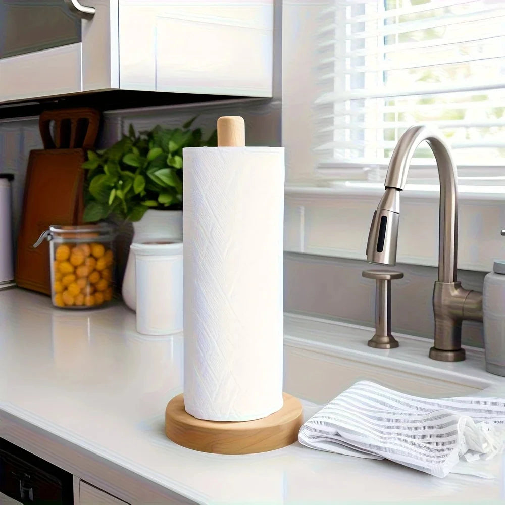 Bamboo Paper Towel Holder Wooden Dispenser For Countertop Organization
