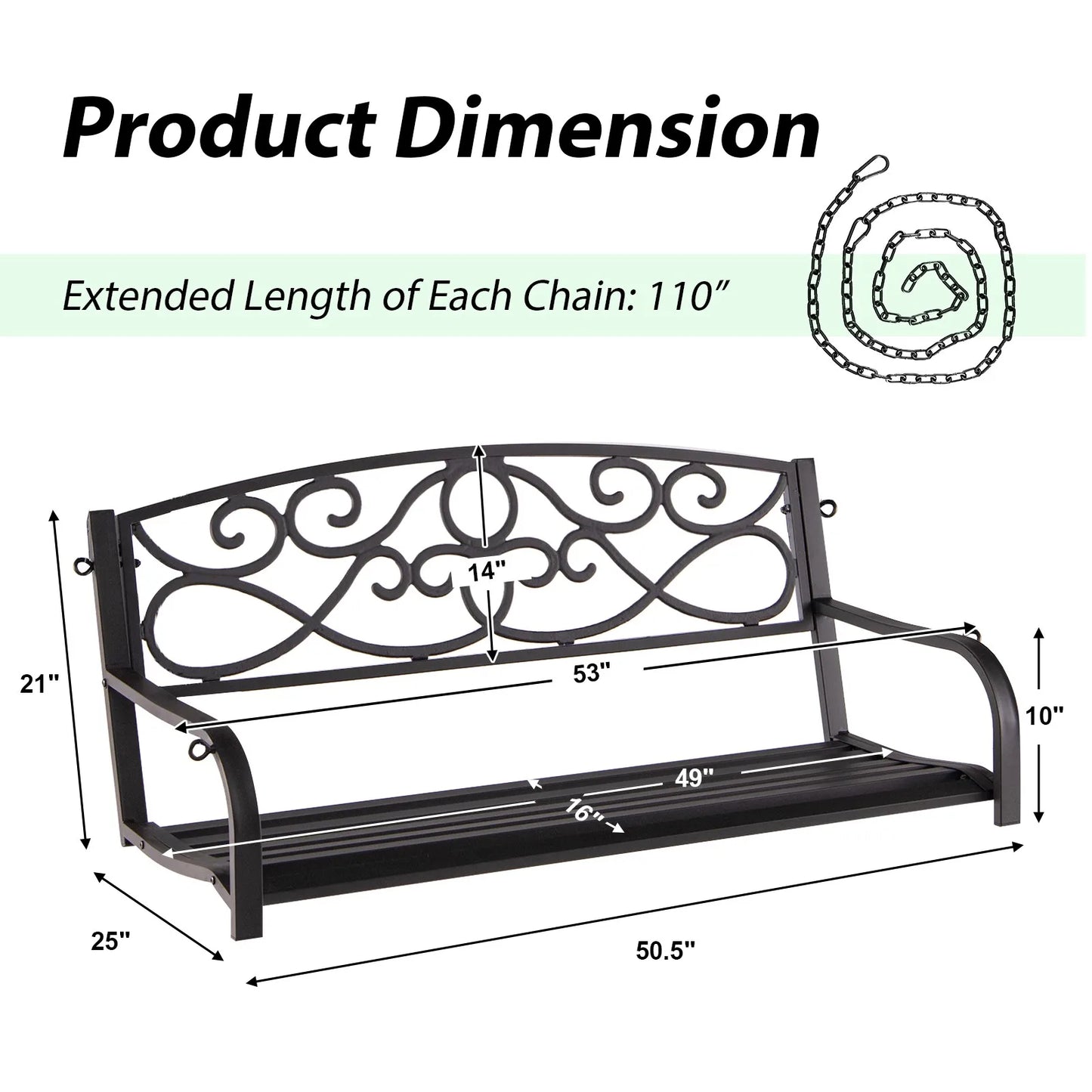 Patiojoy Outdoor 2 Person Metal Porch Swing 485 Capacity