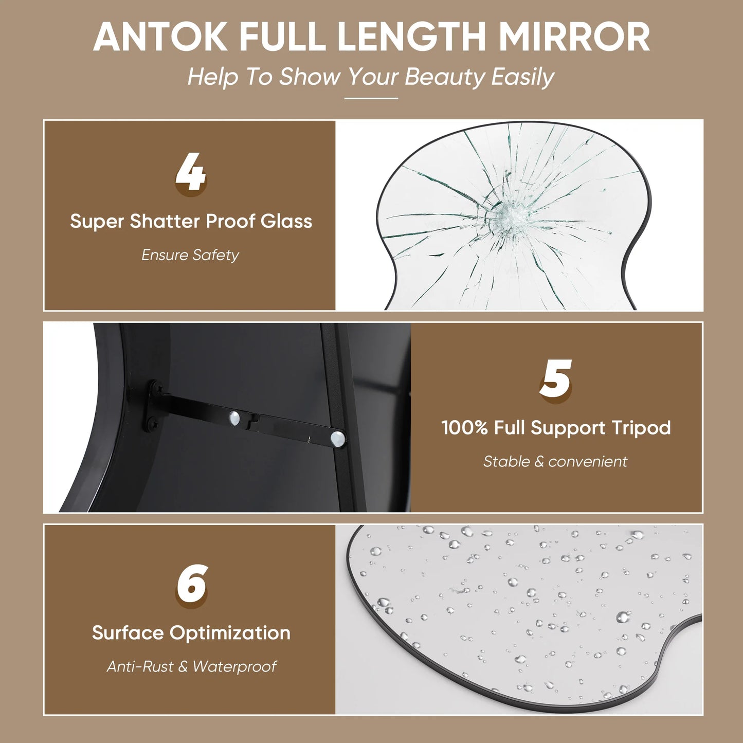 Antok Full Length Mirror With Stand In Wavy Glass Design