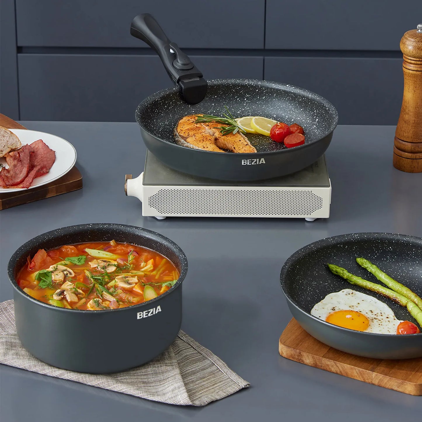 Induction Cookware Set Nonstick Pots And Pans With Removable Handles Stackable