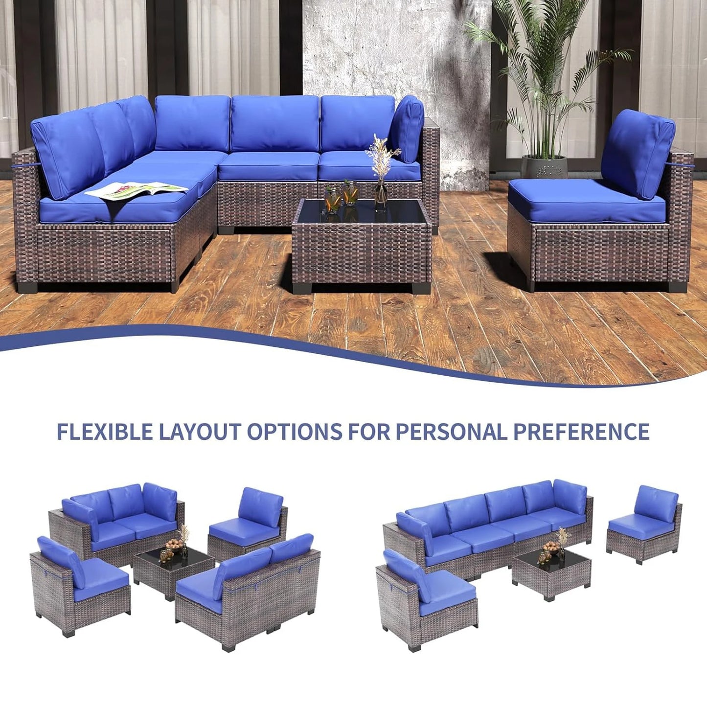 HobbyLane 7 Piece Modular Outdoor PE Rattan Furniture Set