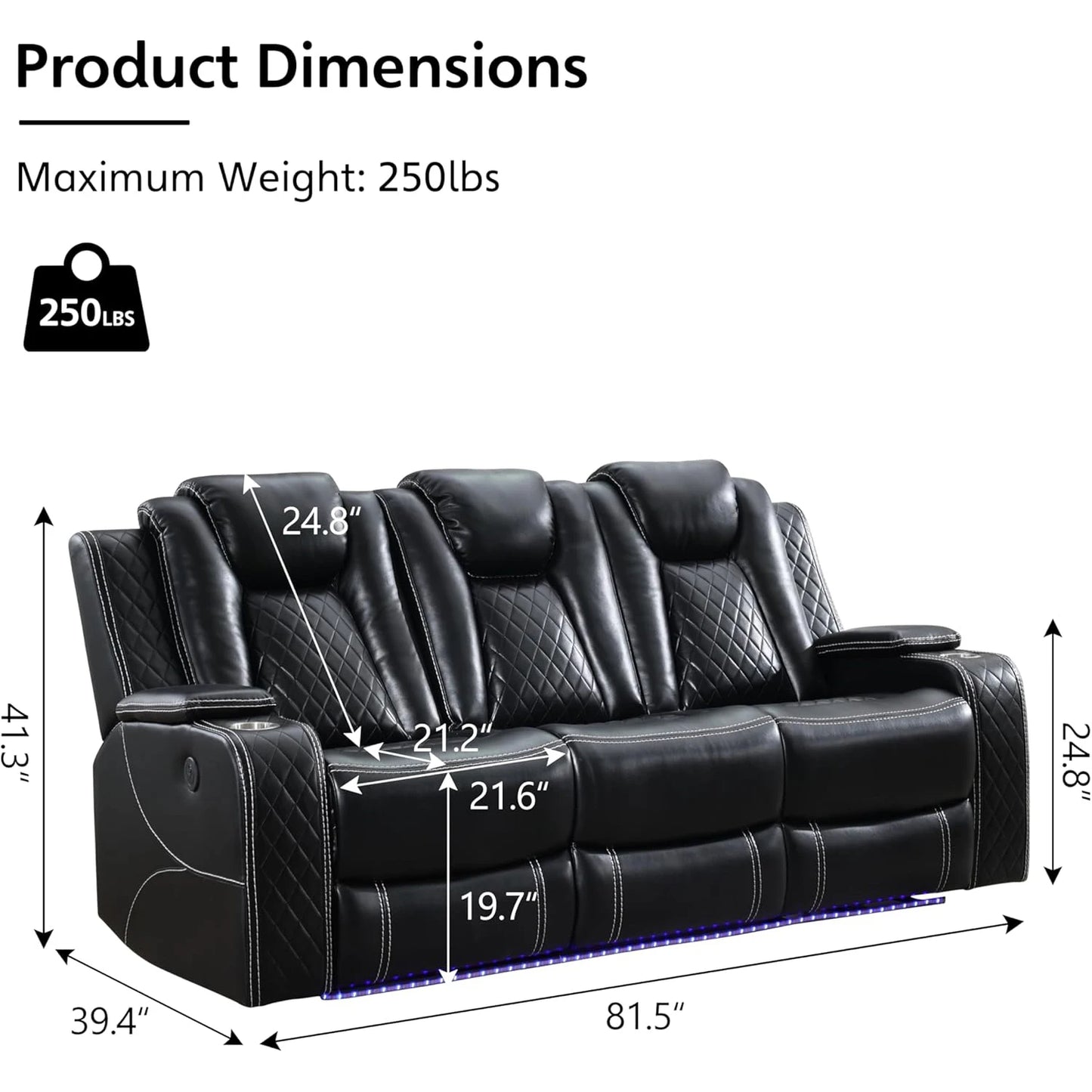 TODRANI Power Reclining Sofa With Wireless Charger