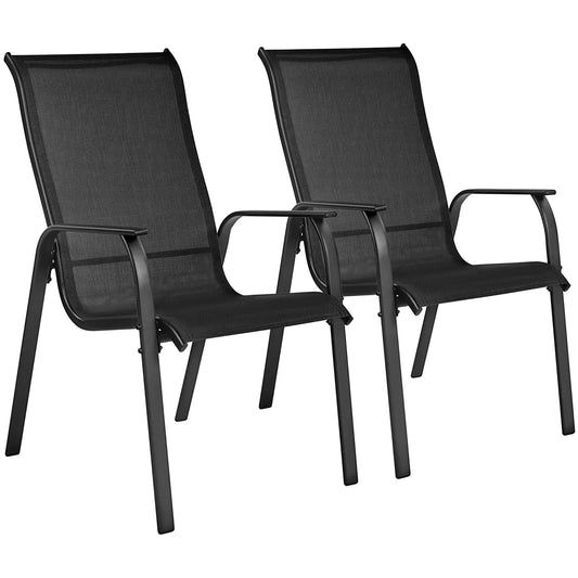 All-Weather Stackable Patio Dining Chairs With Backrest And Armrests Set Of 2