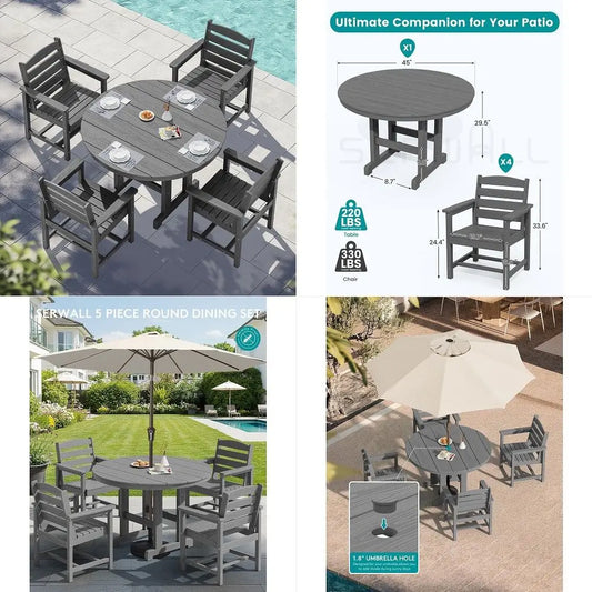 HDPE Patio Dining Set With Table And Four Chairs Outdoor