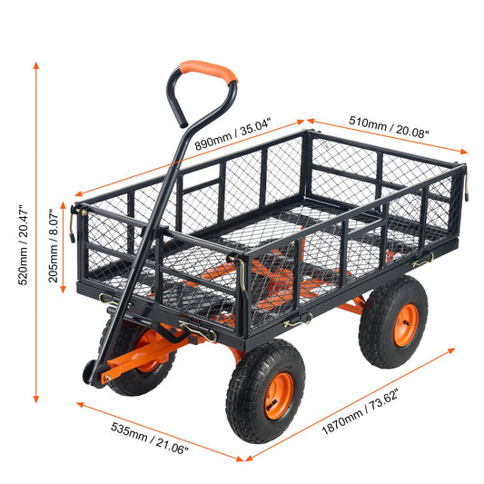 SucceBuy Garden Cart Sturdy Metal Utility Wagon Dump Cart 400/880Lbs