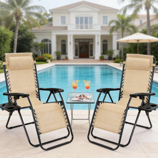 JHK Portable Zero Gravity Recliner Chairs With Cup Holders