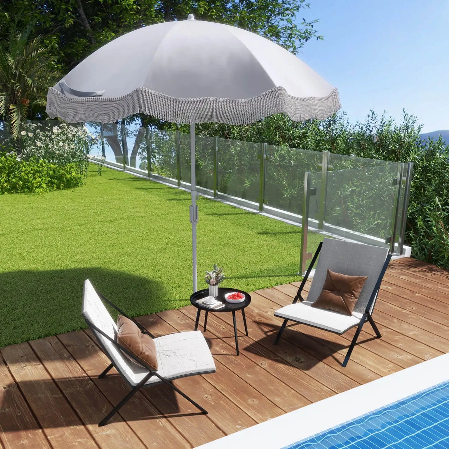 HOMASIS Outdoor Fringe Patio Umbrella With Carrying Bag