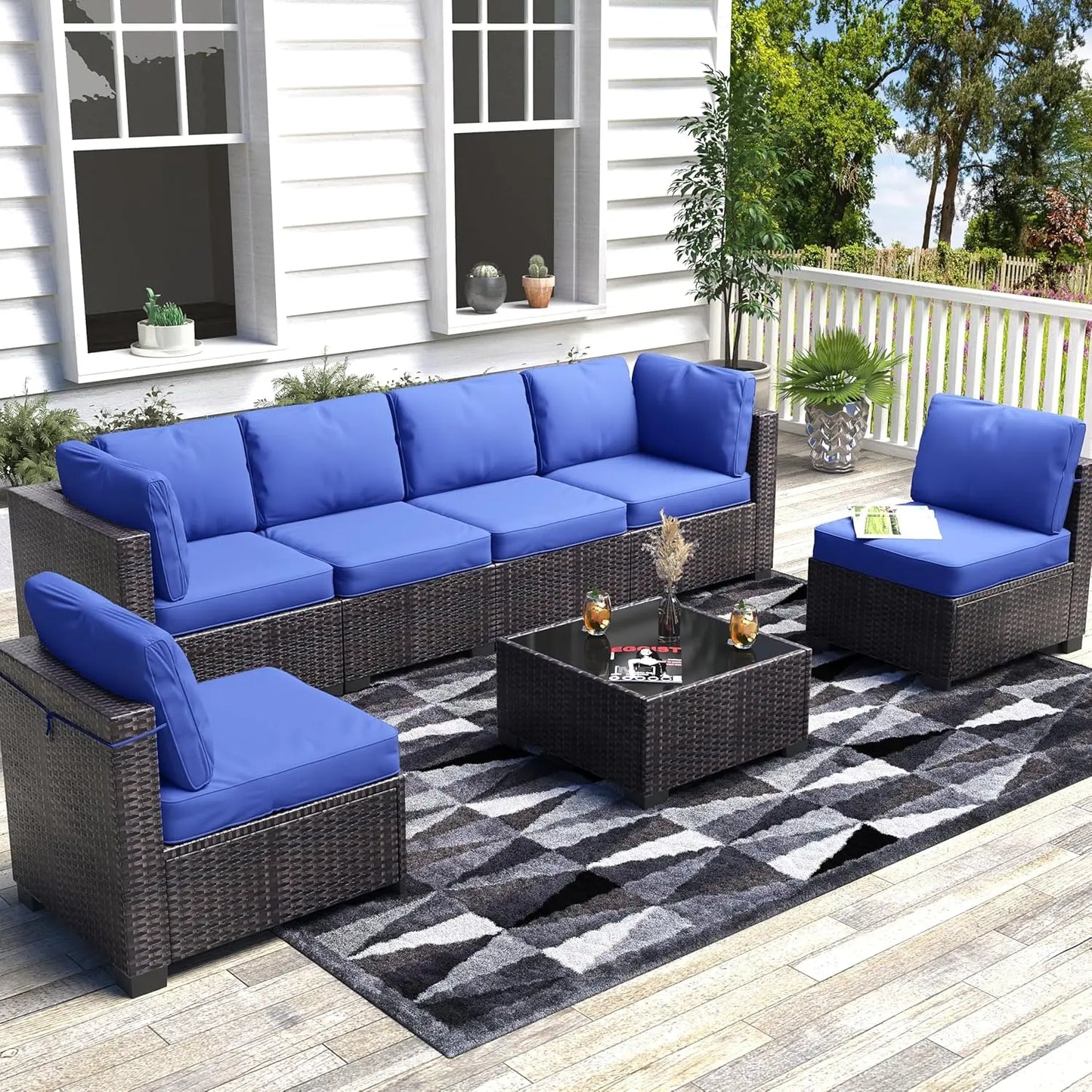 HobbyLane 7 Piece Modular Outdoor PE Rattan Furniture Set