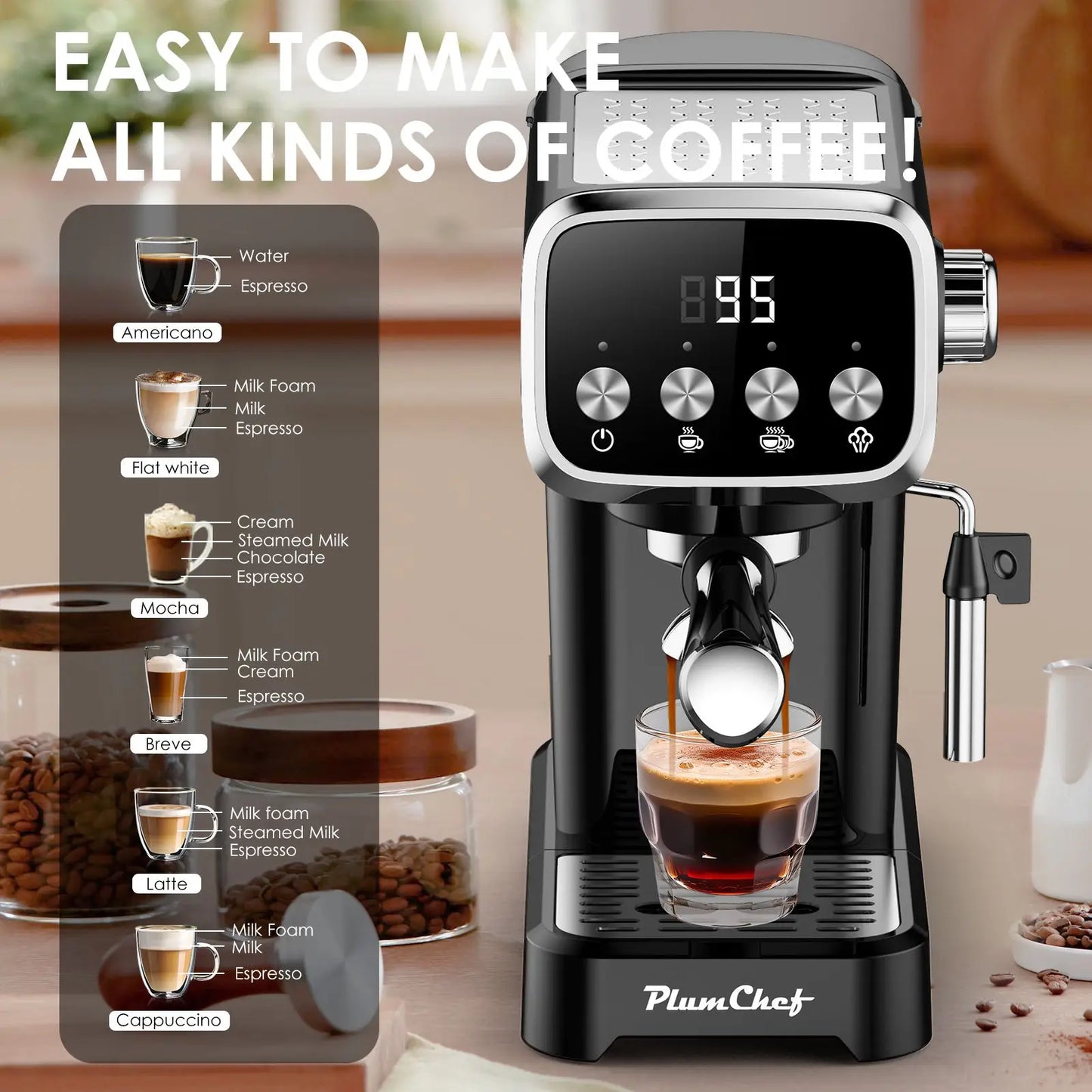 Chuban 20 Bar Semi Automatic Espresso Machine With Milk Frother