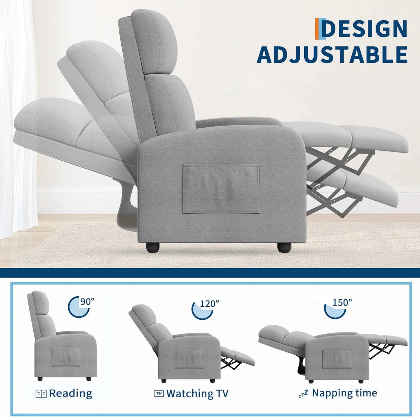HiMISSCN Push Back Recliner Chair for Adults Ergonomic Comfort