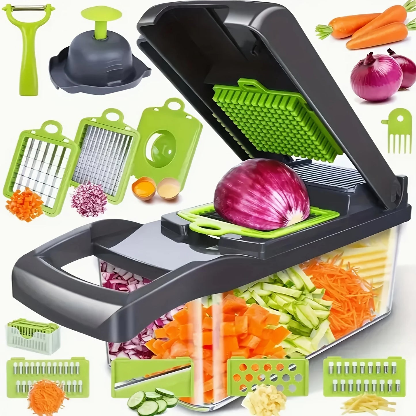 UPWORK 16-in-1 Manual Food Chopper With Container And 8 Blades