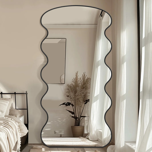 Antok Full Length Mirror With Stand In Wavy Glass Design