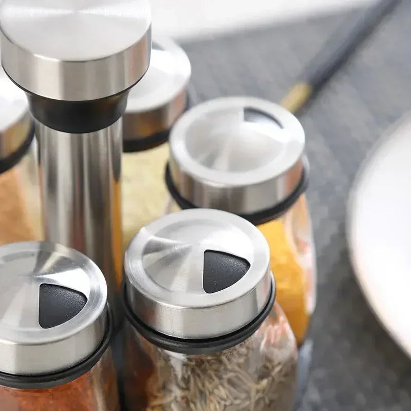 Glass Spice Jar Set With Rack For Salt Shakers Kitchen