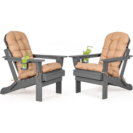 Adirondack Chairs Set Of 2 With Cushions And Cup Holders HDPE