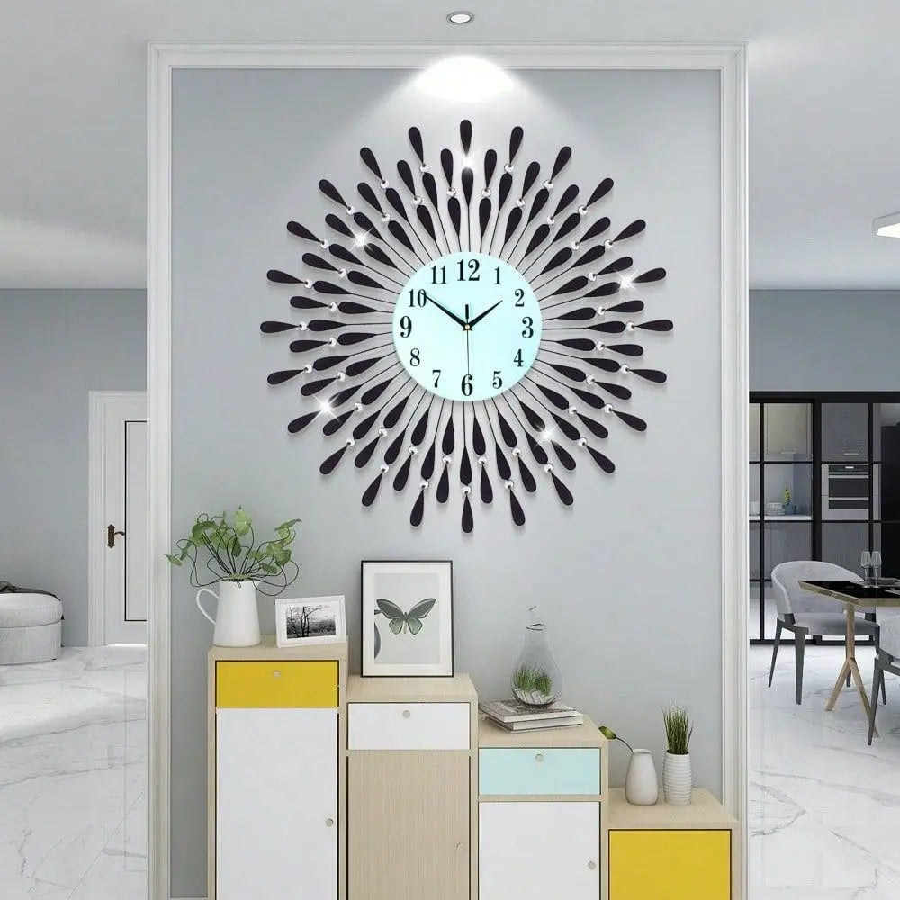 Non-Ticking Quiet Crystal Metal Wall Clock With Modern Bling