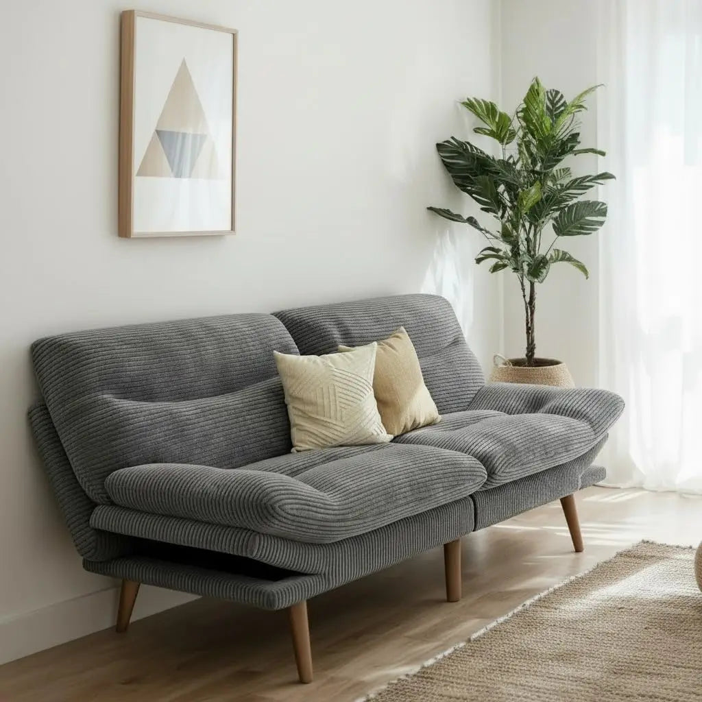 Convertible Futon Sofa Bed With Adjustable Backrest Corduroy Armrests